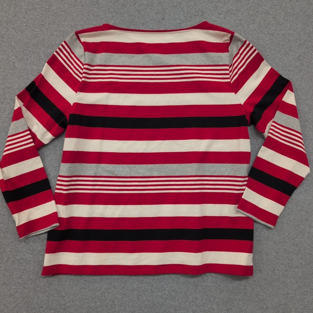 Talbots Petite Red White Gray Black Striped Long Sleeve Boat Neck Top XLp - Picture 5 of 5
